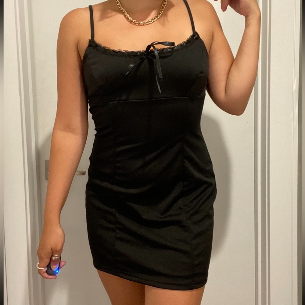 Mini black slip dress
